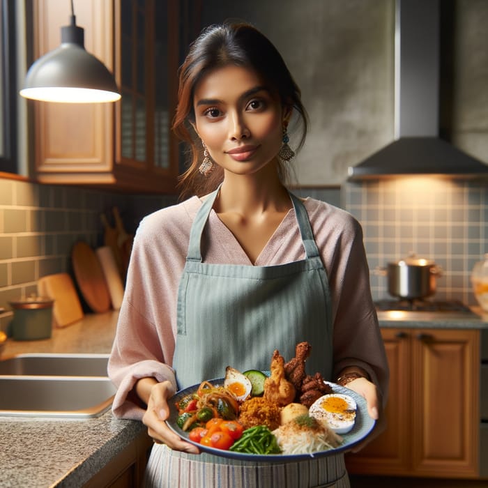 Gourmet Delights: Woman in Kitchen with Delicious Food