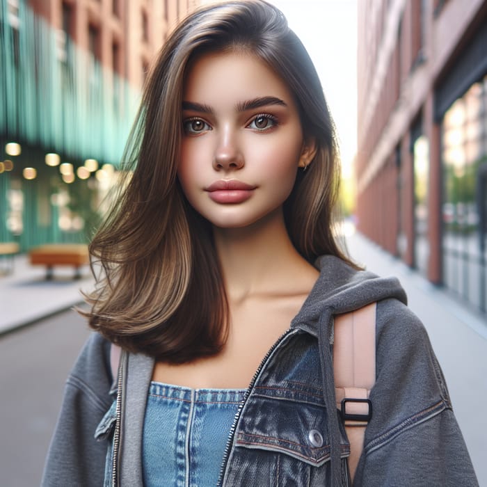 Young Woman with Natural Beauty | Dark Blond Hair Urban Portrait