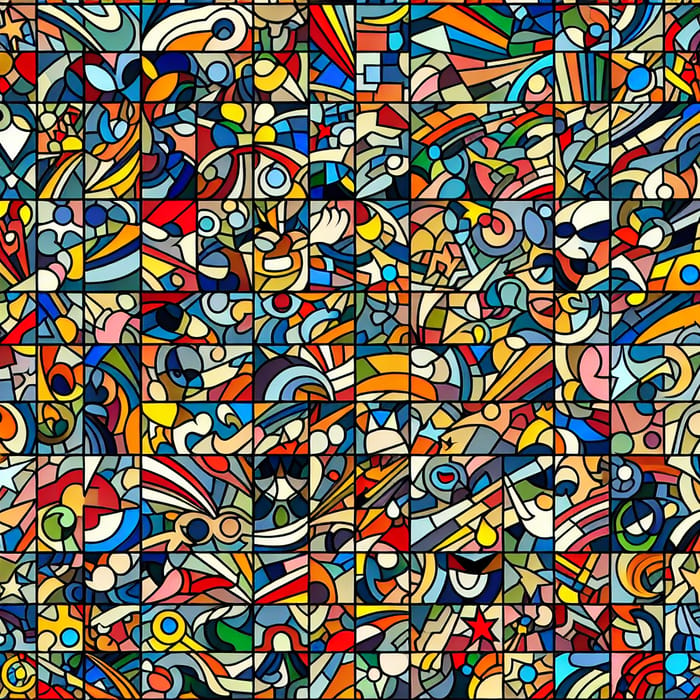 Vibrant Vintage Cartoon Mosaic Grid