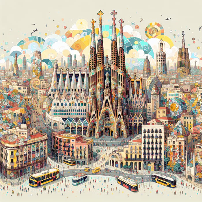 Barcelona Mosaic City: Cartoon Art & Landmarks