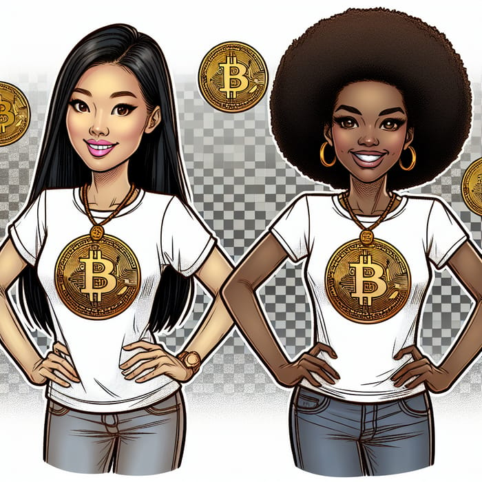 Bitcoin Women | Asian & African Smiling with Cryptocurrency