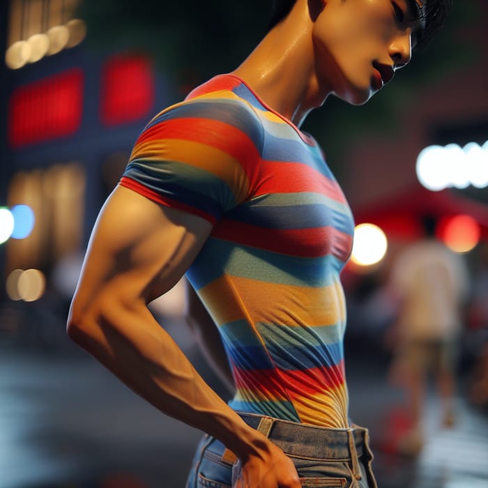 Stylish Asian Man in Colorful American T-shirt | Summer Night Look