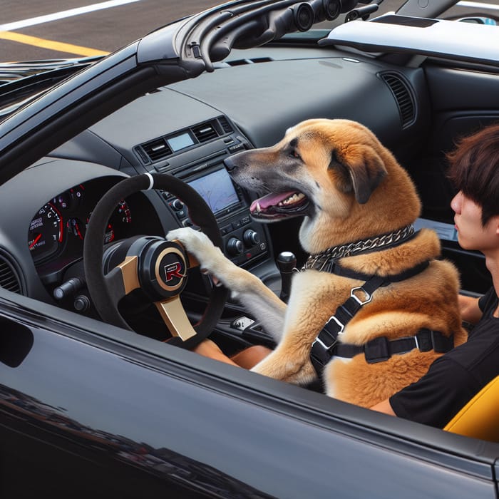 Dog Driving Nissan GT-R: An Adorable Scene