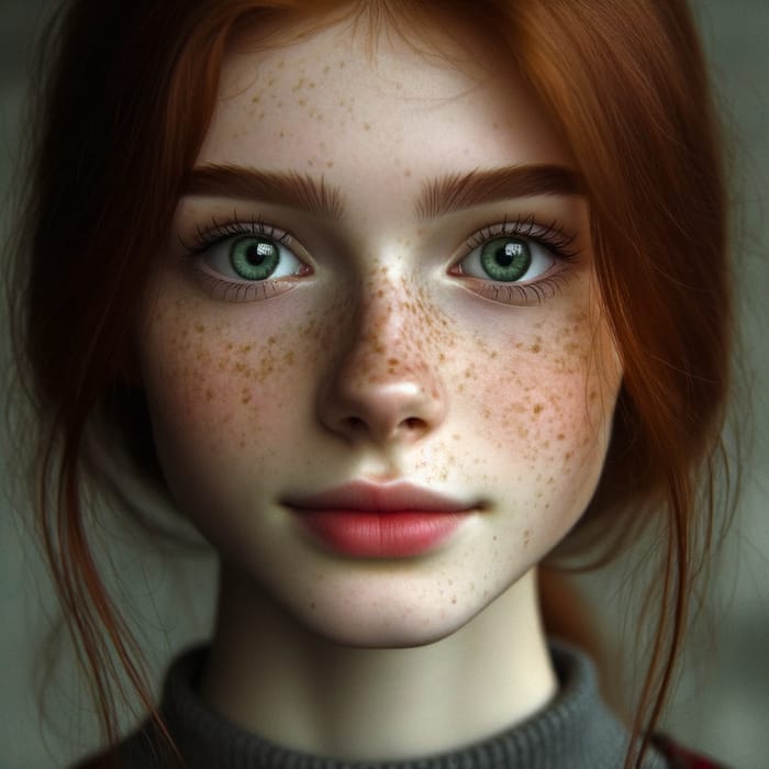 18-Year-Old Redhead Girl with Green Eyes and Rosy White Skin