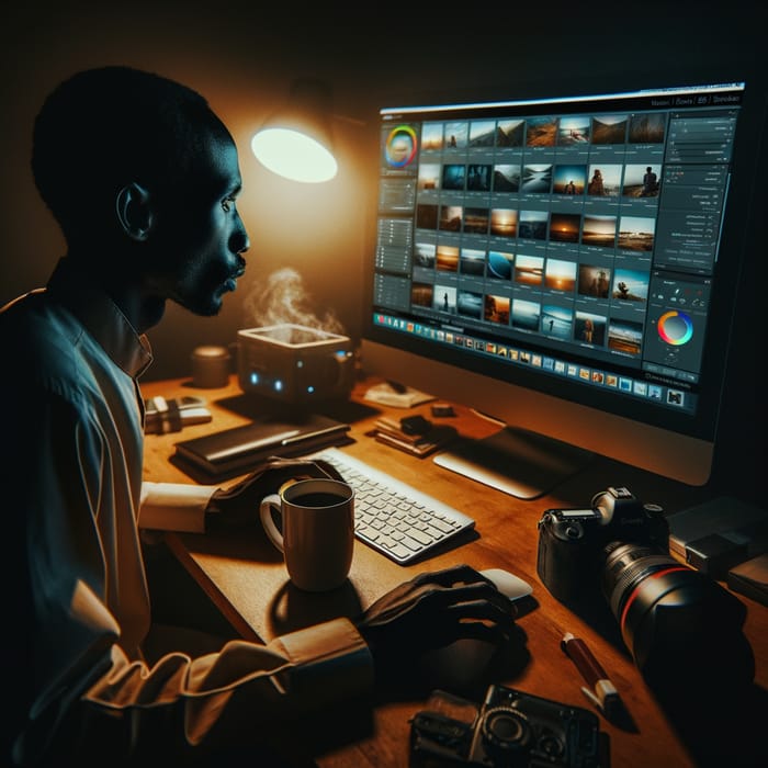Late-Night Tanzanian Photographer Editing Pictures | Cozy Atmosphere and Passionate Craft
