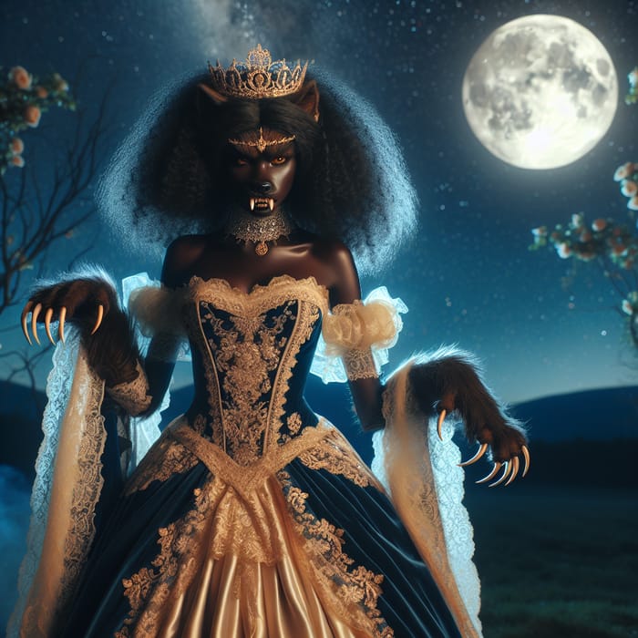 Princess Werewolf Under Night Sky | Majestic Transformation