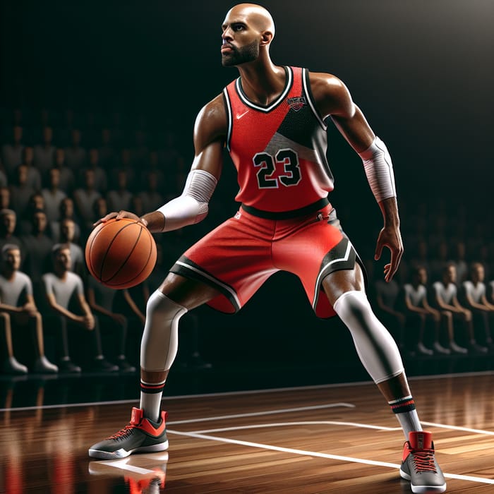 Michael Jordan Red Basketball Uniform - Iconic Athlete Portrait on Hardwood Court