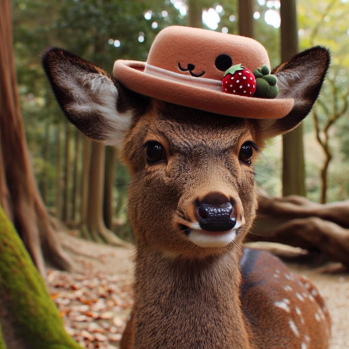Deer in Hat with Cat Ears - Unique Wildlife Fashion