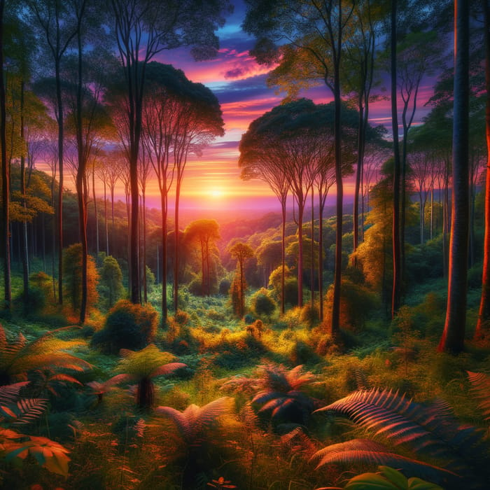 Captivating Forest Sunset Scene | Tranquil Twilight Beauty