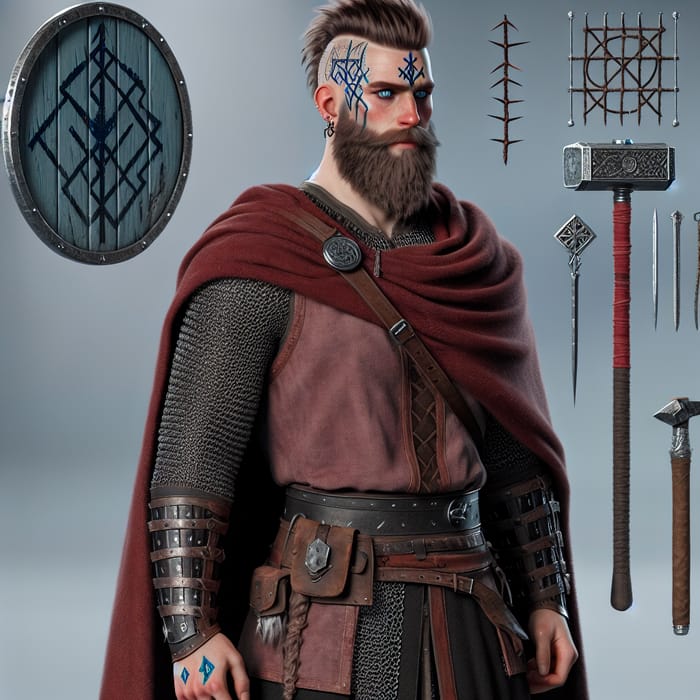 Mighty Norse Warrior with Brown Mohawk and Ice Blue Eyes