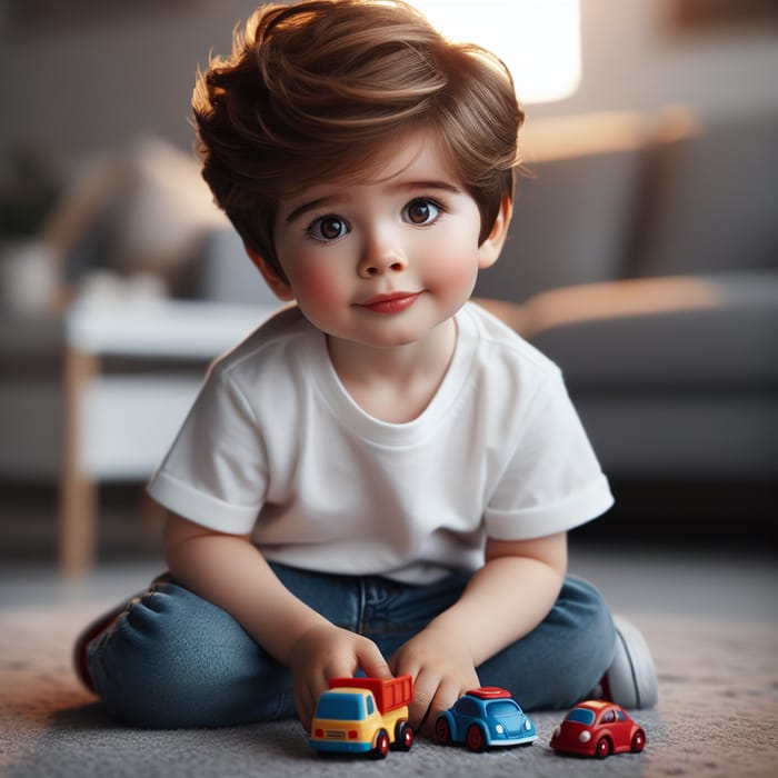 Adorable 4-Year-Old Boy with Brown Hair Playing