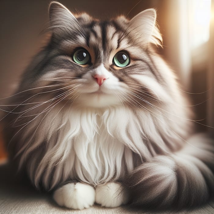 Elegant Grey and White Domestic Cat with Striking Green Eyes
