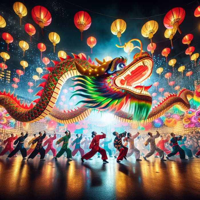 Vibrant Chinese Dragon Dance - Festive Spring Celebration