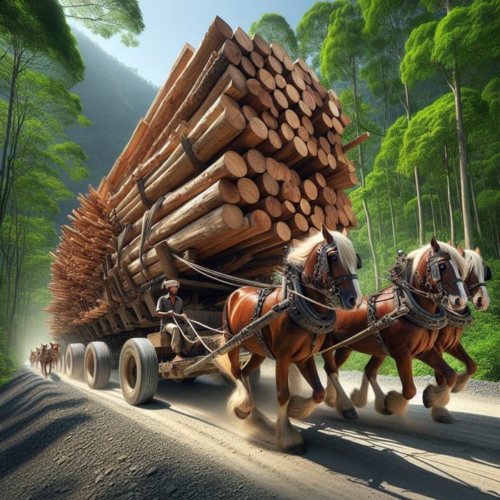 Transporting Wooden Boards with Horses | Lumber Hauling Scene