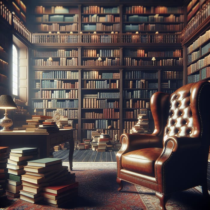 Cozy Library Zoom Background with Wingback Chair | Backlit Speakers