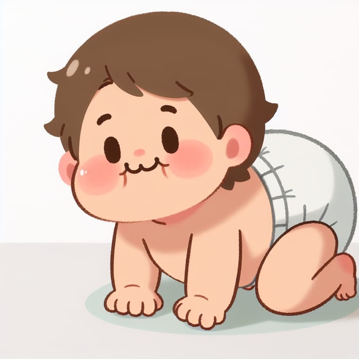 Adorable Smiley Chubby Guy in Playful Baby Diaper Crouch