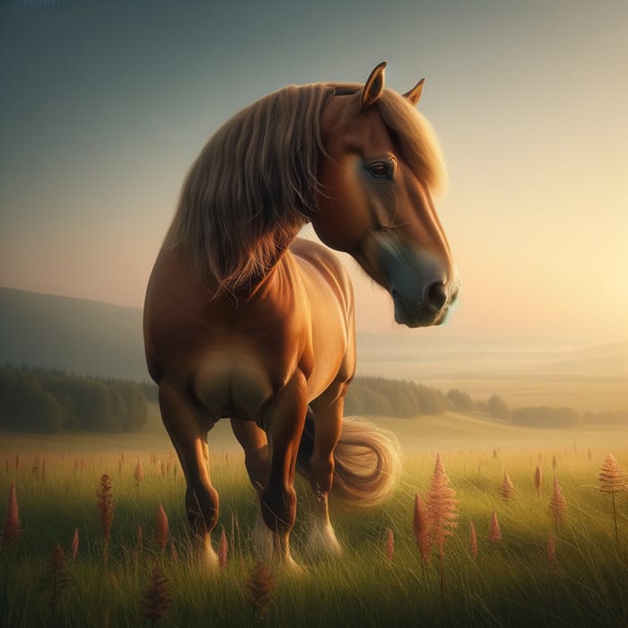Majestic Horse in Serene Meadow at Sunset