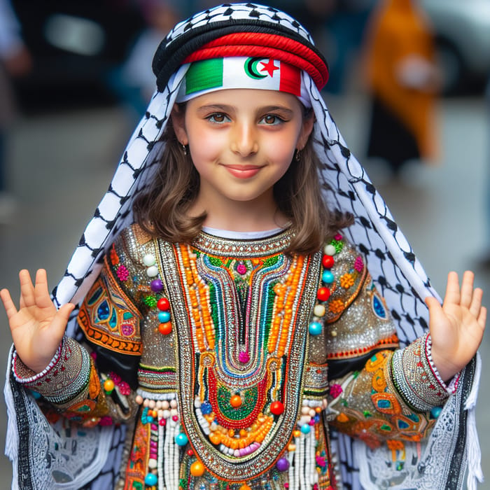 Algerian Girl in Naili Dress and Palestinian Kofia