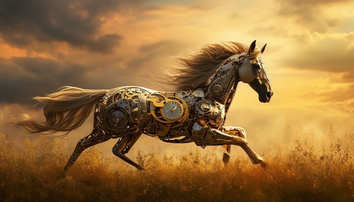 Realistic Running Horse Clockwork Art by Luis Royo and Others