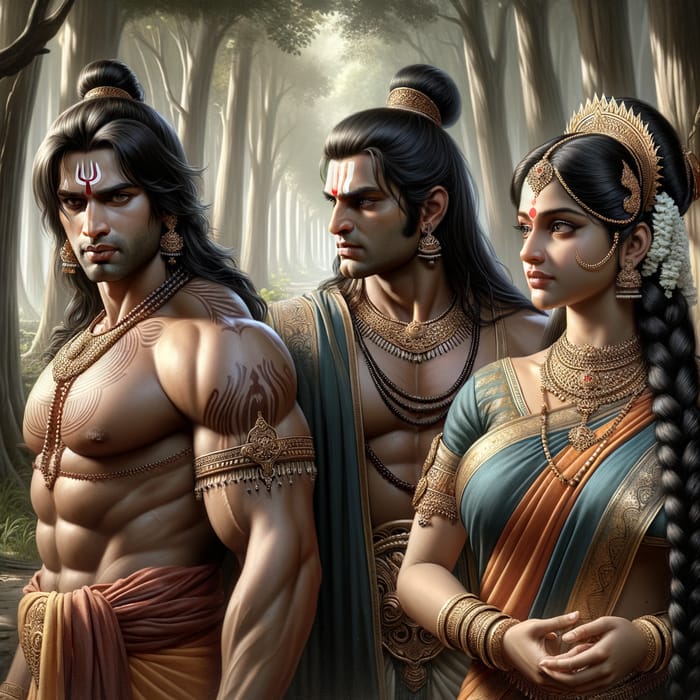 Ram Laxman Seeta in Forest Scene - Epic Trio Exile Story