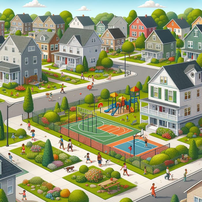 Vibrant Community Neighborhood with Park and Diverse Residents