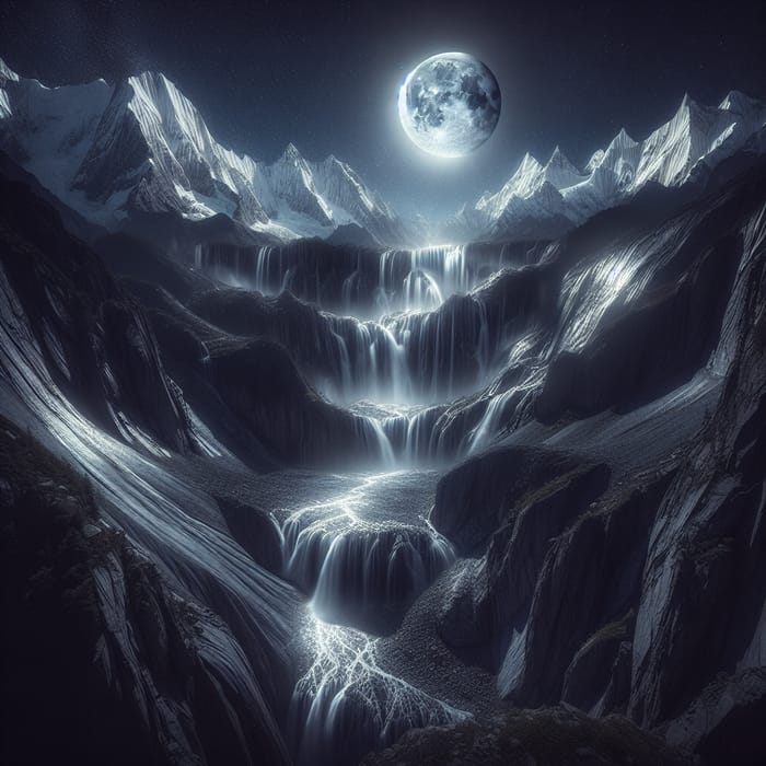 Lunar Waterfall in the Mountains