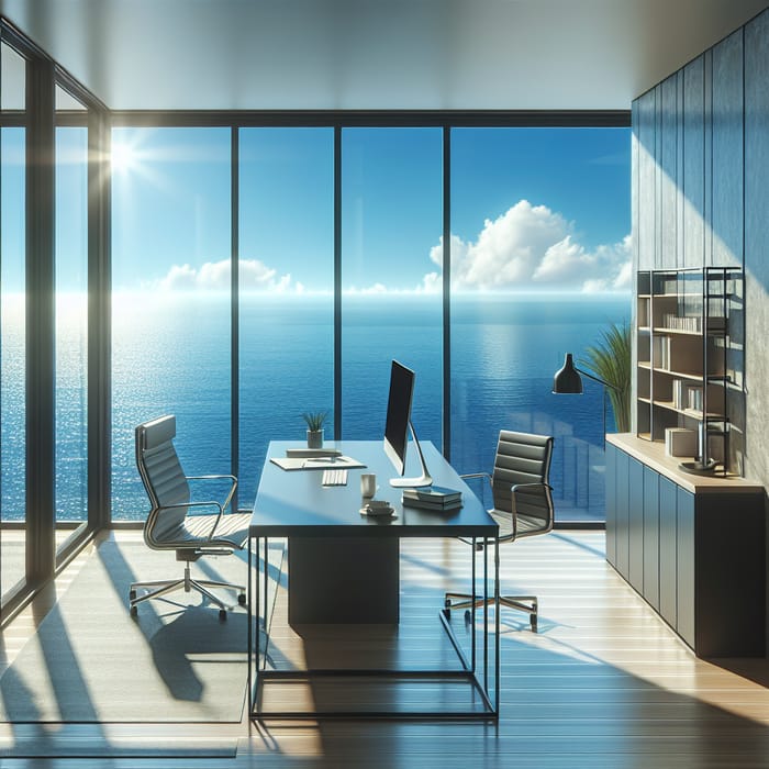 Ocean View Office with Minimalistic Interior Design