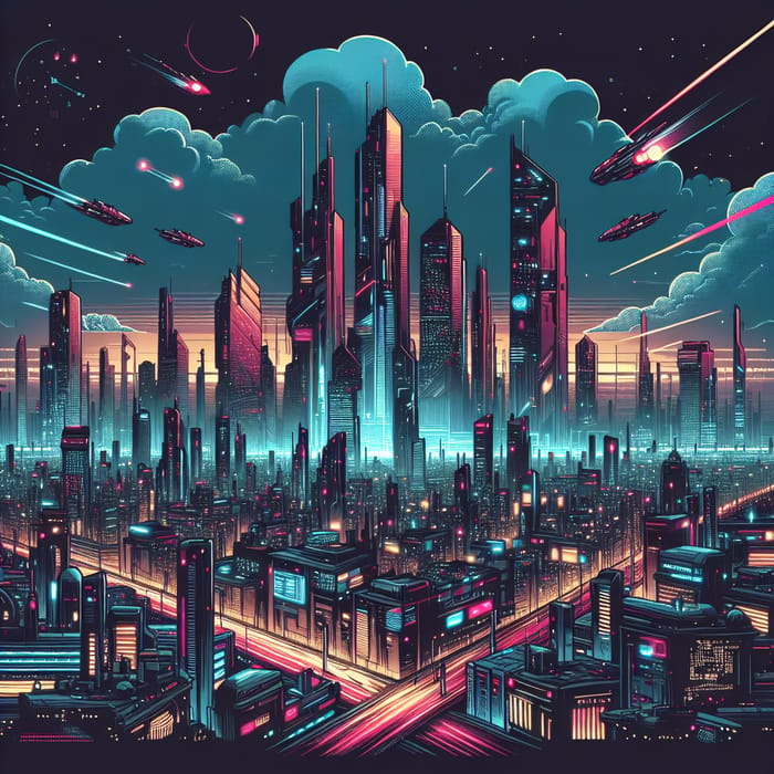 Neon Cyberpunk Cityscape | Futuristic Skyscrapers & Flying Vehicles