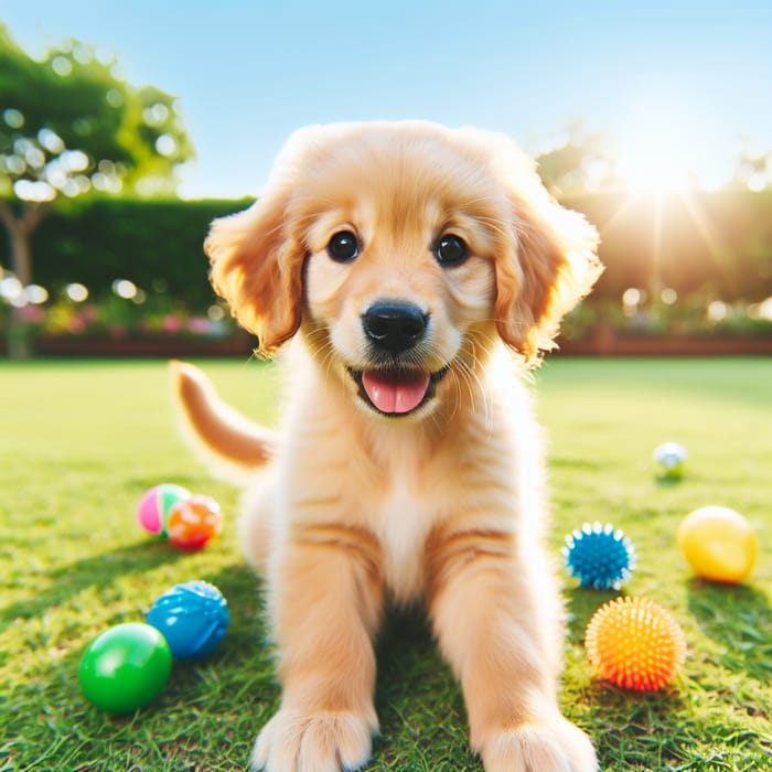 Cute Golden Retriever Puppy Playing in Green Park