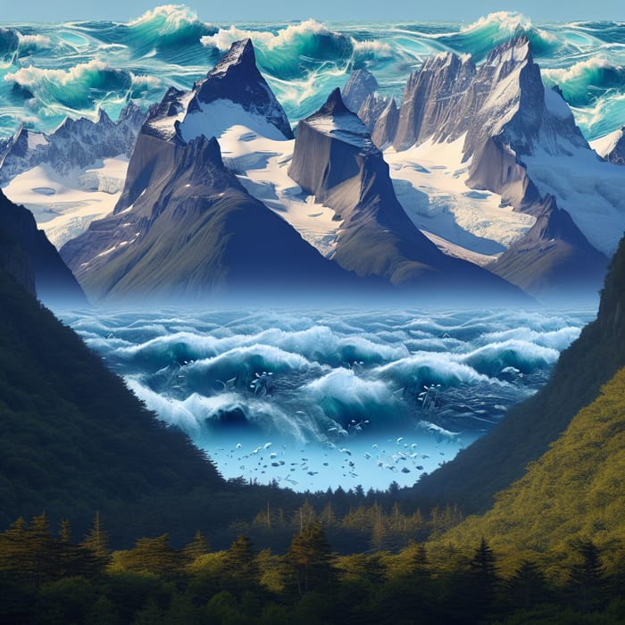 Harmonious Blend of Nature: Mountain and Ocean in Abstract Reality