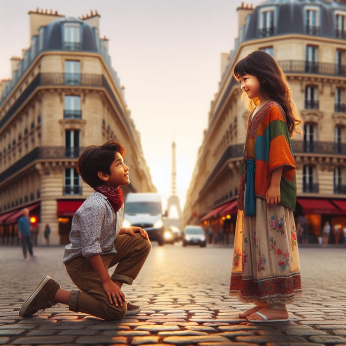 Boy Kneeling Before Girl in Paris