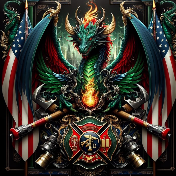 Winged Dragon & Firefighter Coat of Arms | Symbolic Imagery