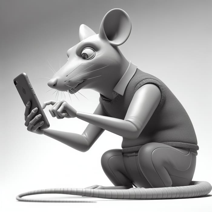 3D Rat Character Scrolling Social Media | High-Resolution Image