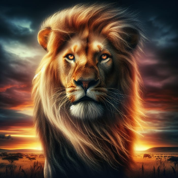 Lion Creative 4K HD Picture: Majestic Wild Animal in Savannah Sunset