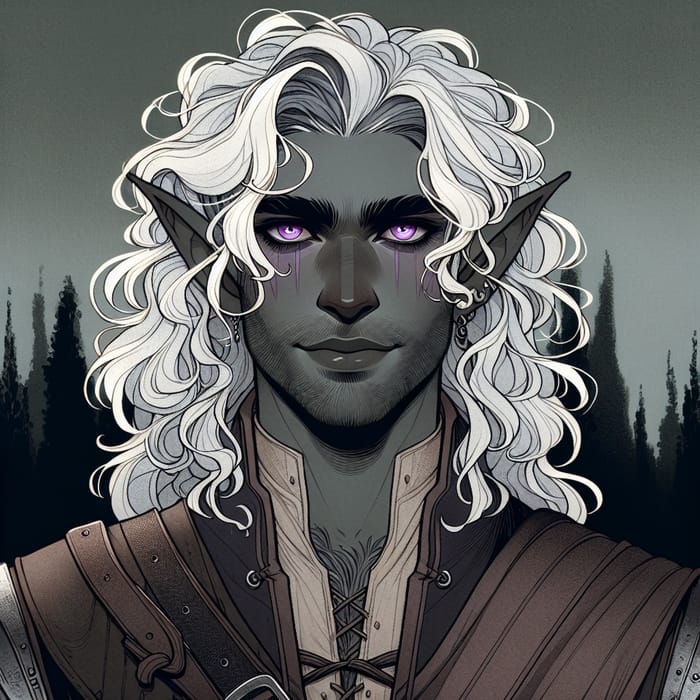 Half-Drow Male with Exotic Lilac Eyes | Enigmatic Adventurer Character
