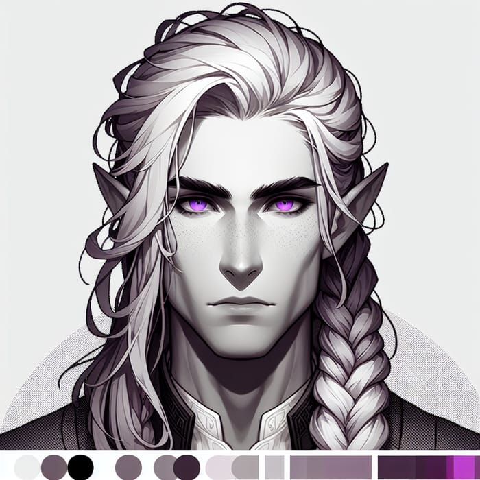 Half-Drow Male with Braided Long Hair and Lilac Eyes