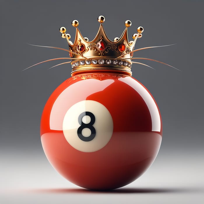 3D Billiard Ball with Golden Crown, Cat Whiskers & Number 8