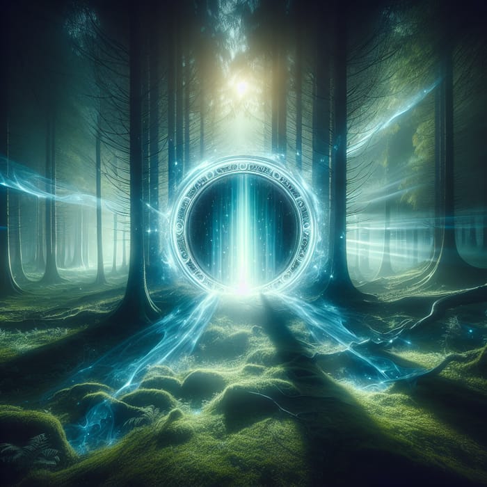 Mystical Forest Glowing Portal: Enchanting Digital Painting