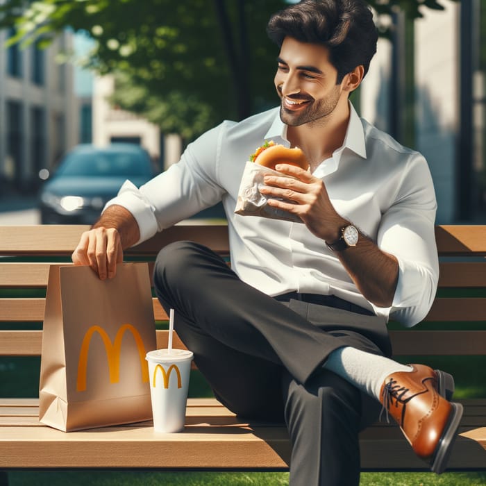 Man Enjoying McDonald's Meal Outdoors