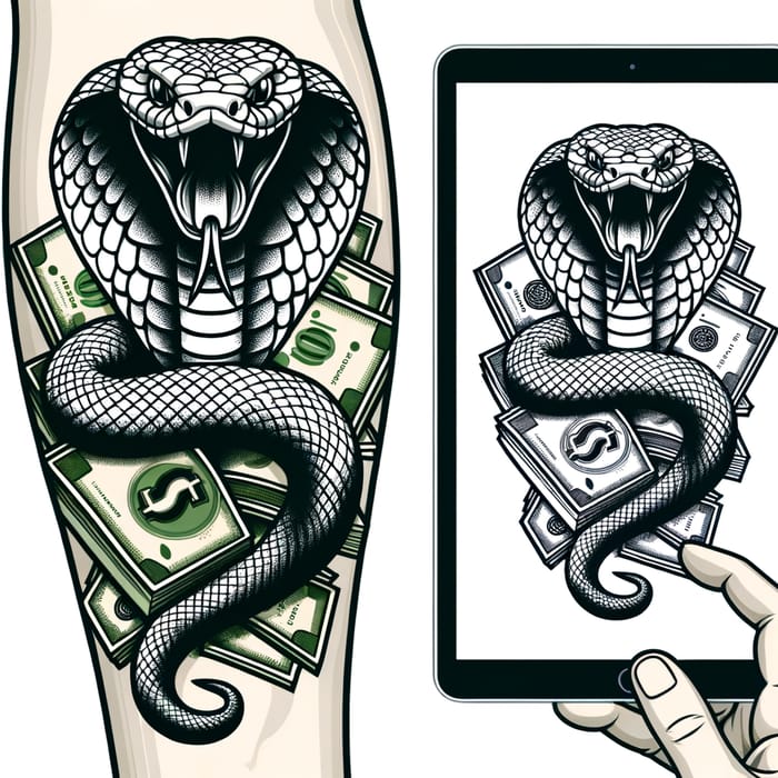 Unique Bush Viper Arm Tattoo Design: Money Motif