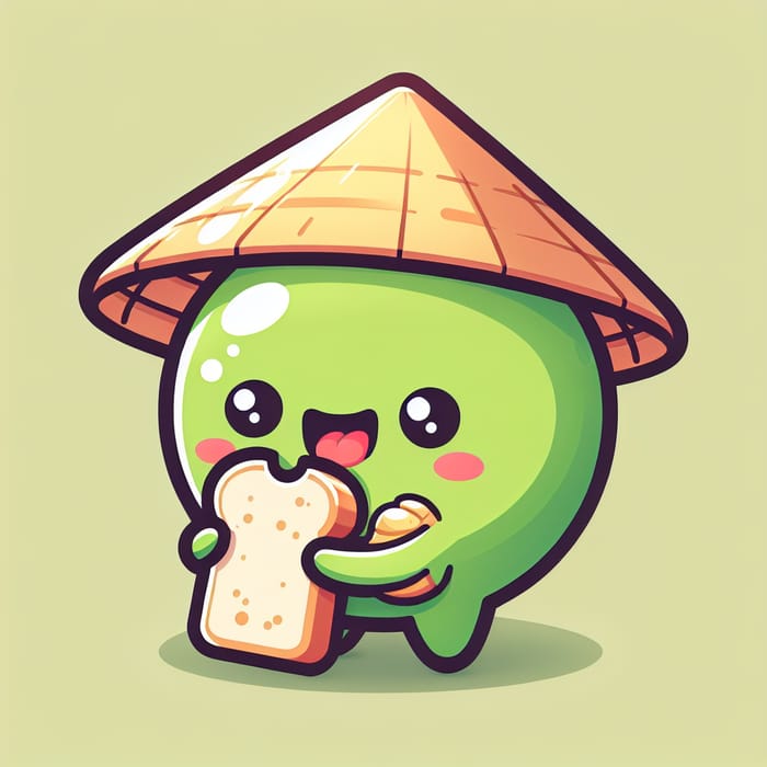 Unique & Adorable Green Ball Character Eating Bread & Cake