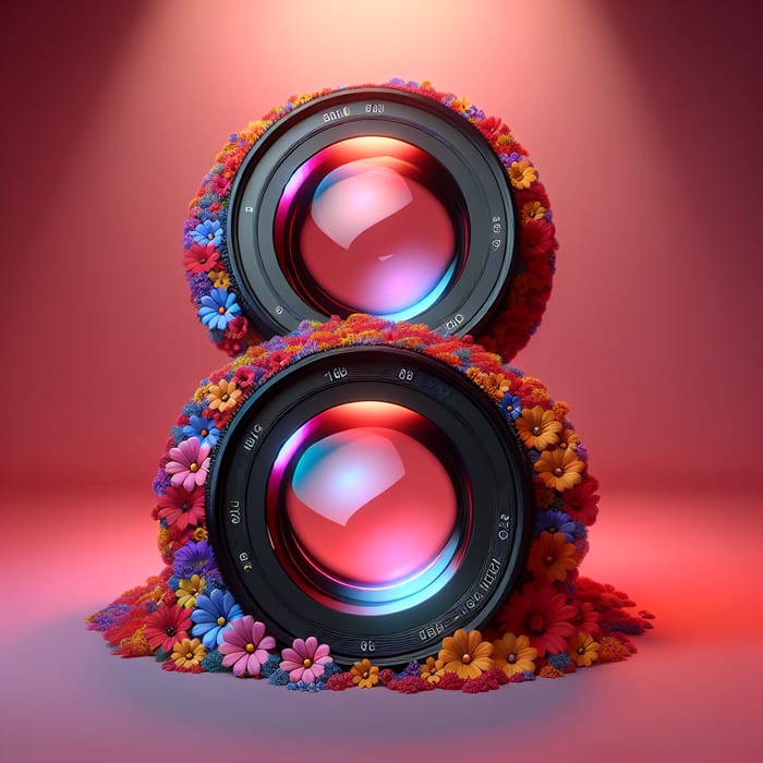 Reflective Lens Art | Vibrant Flowers & Pink Gradient