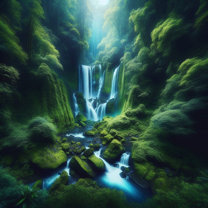 Resplendent Waterfall in Lush Forest - Vibrant Nature Photography