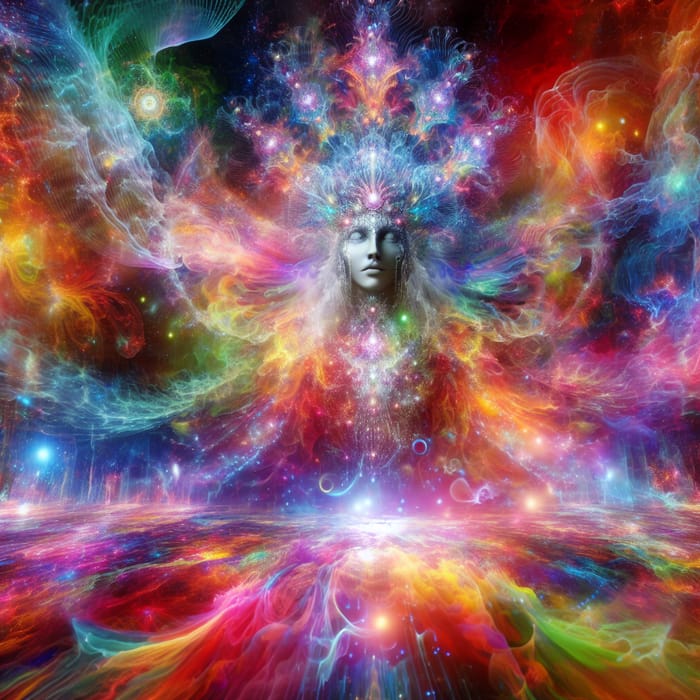 Vibrant Psychedelic Realm: Divine Deity Creature in Colorful Harmony