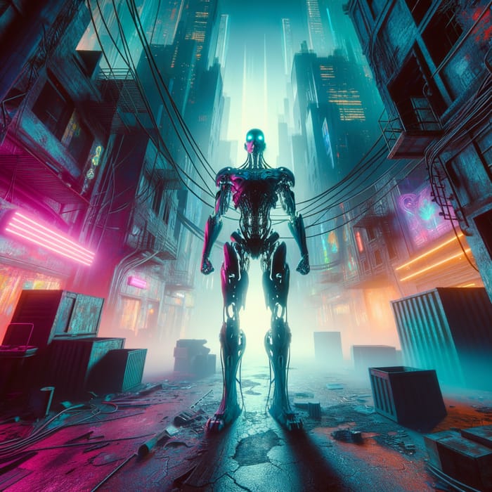 Futuristic Cyborg in Neon City - Cyberpunk Universe