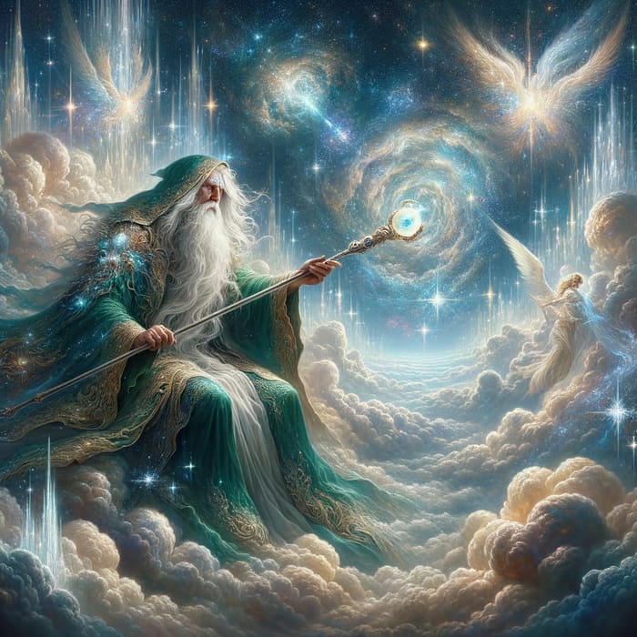 Wizard's Heavenly Creation with Mystical Staff
