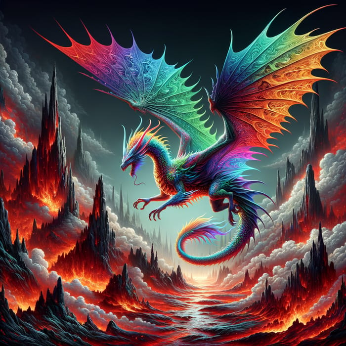 Colorful Dragon Landing in Devil's Domain - Majestic and Vibrant