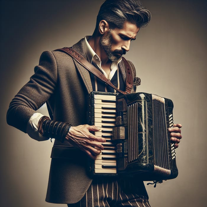 Attractive 40-Year-Old Man Playing Accordion | Charming & Stylish Appeal