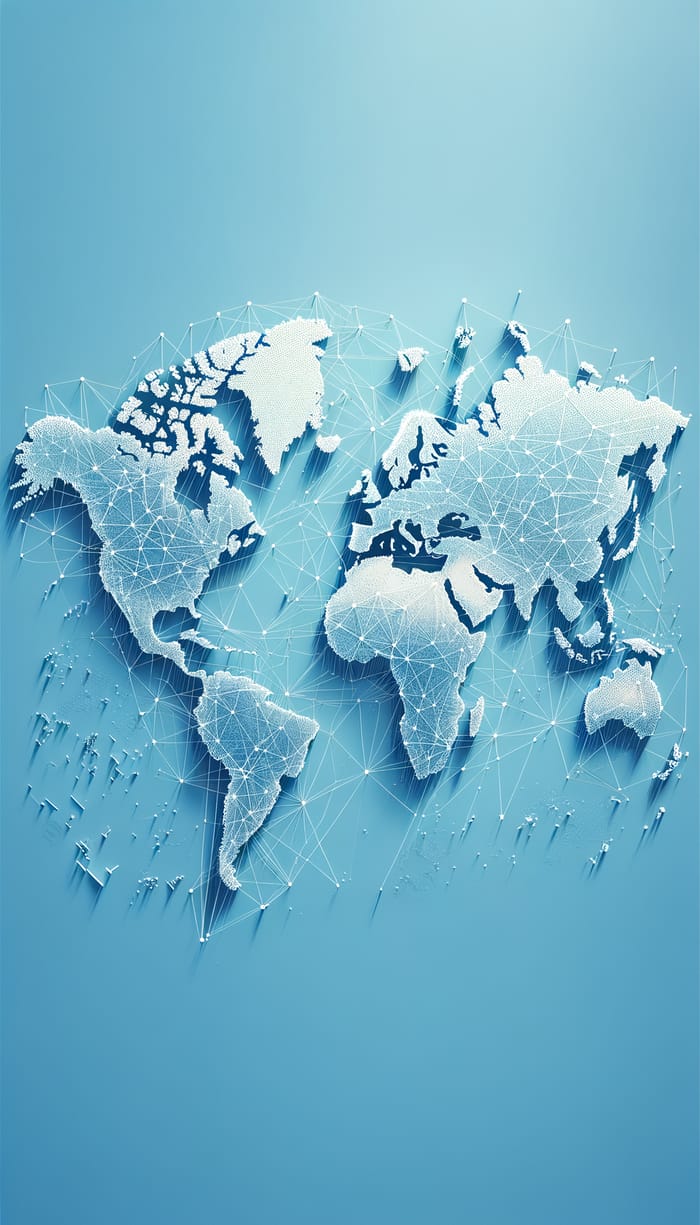 Sky Blue World Map with White Infrastructure Network Overlay