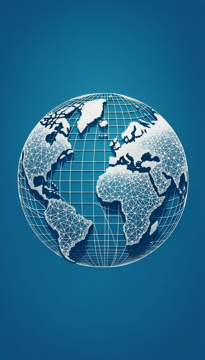 Sky-Blue Vertical Cut World Map with White Infrastructure Network